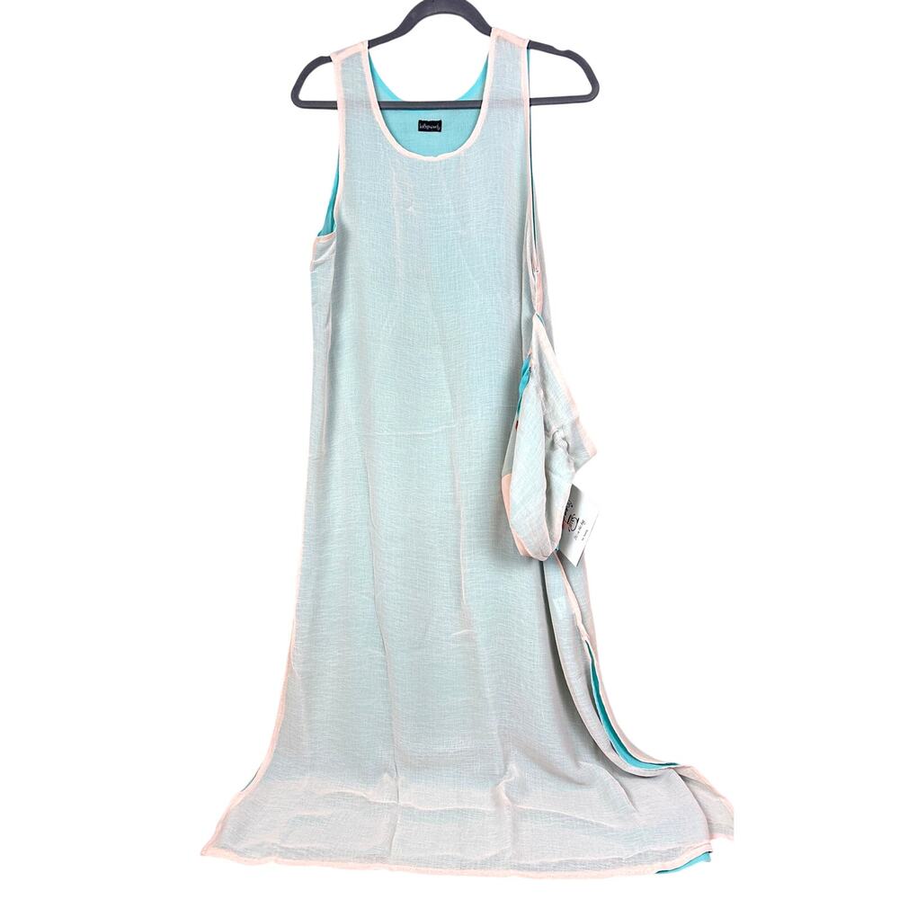 Wrapsody Womens M Blue Pink Silky Sleeveless Maxi Dress Matching Bag NEW